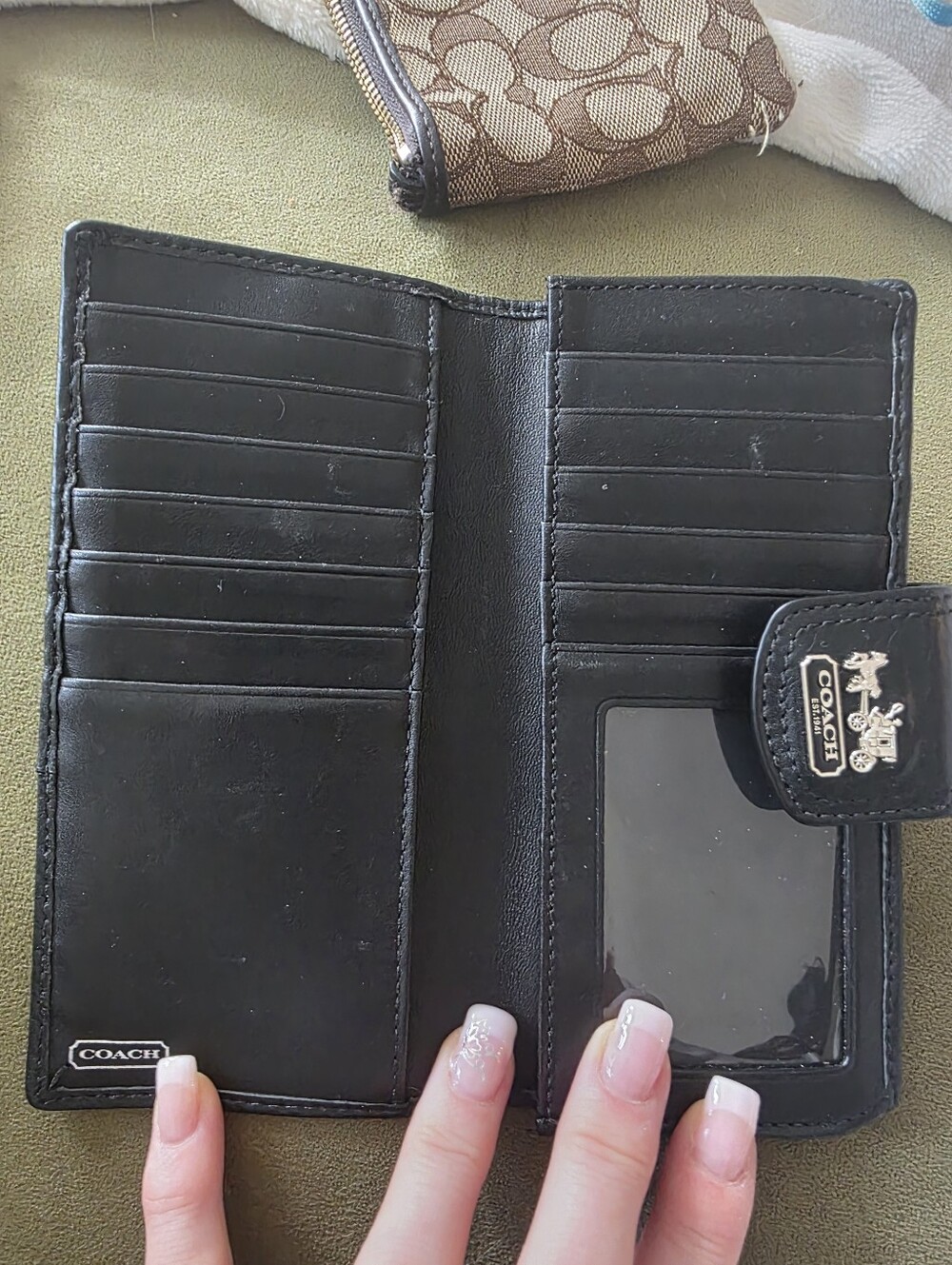 COACH Black Leather Continental Wallet with ID Window